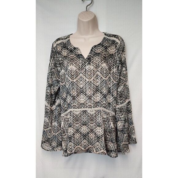Sunny Leigh Tunic Blouse Metallic Thread Bell Sleeve Lace Accent Size La… - Picture 4 of 11